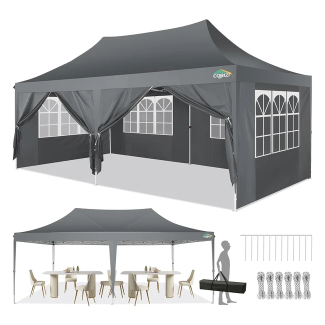 Cenador Plegable 3x6 m Resistente al Agua con 6 Paneles Laterales - Cobizi