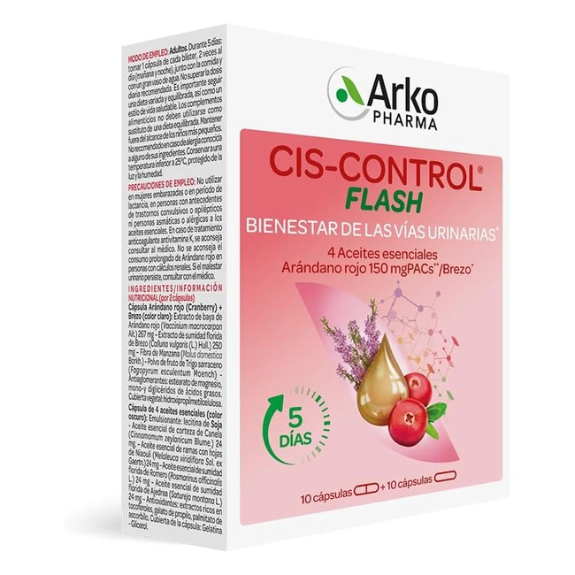 Arkopharma Ciscontrol Flash - Bienestar Urinario y Cistitis - Arándano Rojo, Brezo, Aceites Esenciales - Ref. 20
