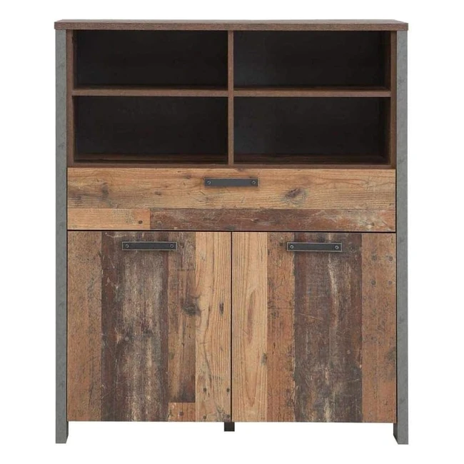Forte Clif Kommode mit 2 Türen und 1 Schublade Holzverbundwerkstoff Altholz Vintage-Betonoptik Dunkelgrau 1067 x 1279 x 416 cm
