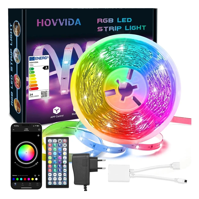 Hovvida LED Strip RGB 5050 30 LEDs/m App & Fernbedienung Musikmodus Zeitmodus LED für Zimmer Wohnzimmer Küche Schlafzimmer Bar Party 10m 1 Rolle