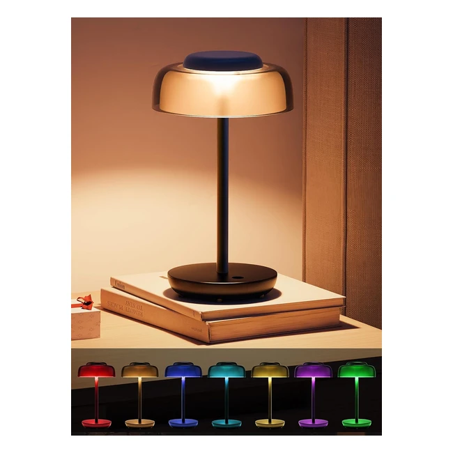 Henzin Cordless Table Lamp Rechargeable Portable LED Lamp RGB Stepless Dimming Touch Bedside Reading Night Light