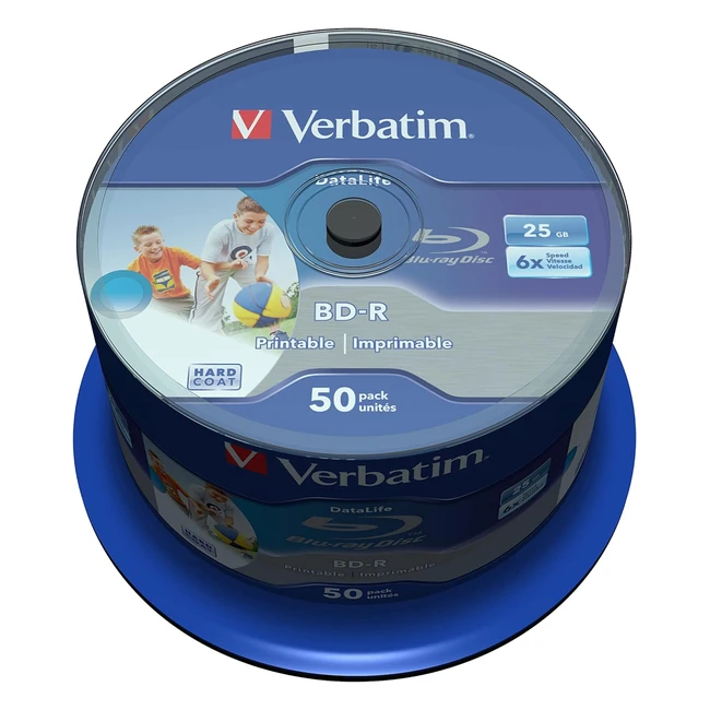 Verbatim BDR SL Datalife 25 GB Bluraydisk 6x Brenngeschwindigkeit Groß bedruckbar Hardcoat Scratch Guard 50er Pack