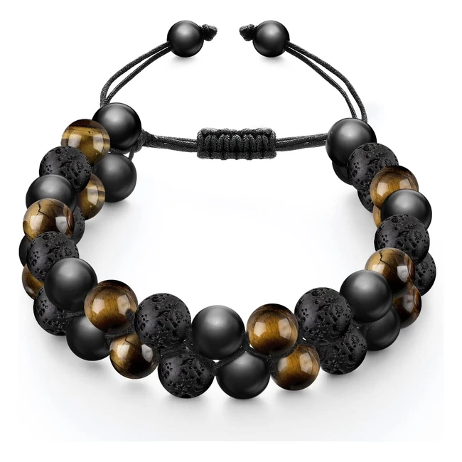 Emibele Triple Protection Bracelet Amethyst Black Obsidian Hematite Tiger Eye Handmade Natural Stone Bracelet #1234 Luck Prosperity Happiness