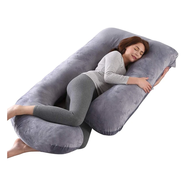 Coussin de grossesse en forme de U Shanna - Gris foncé - Oreiller de maternité avec housse en velours - Soutien complet du corps