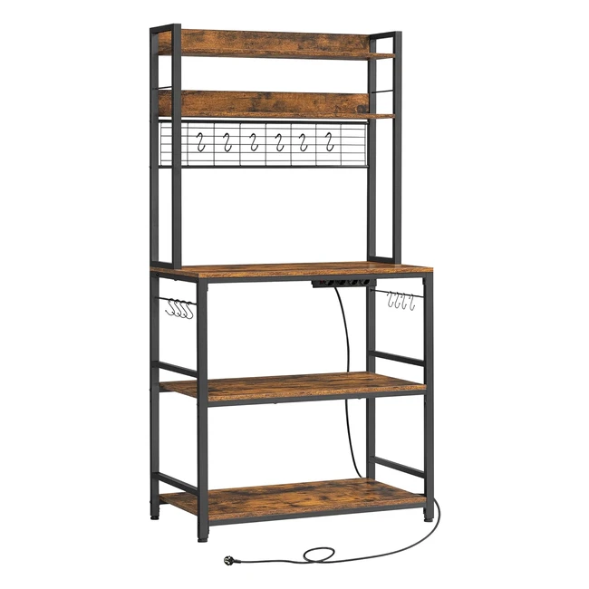 VASAGLE Étagère de Cuisine avec Multiprise Support pour Micro-Ondes 40 x 80 x 170 cm KKS025B01EU