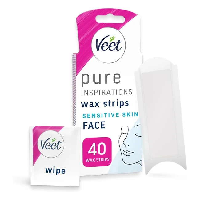 Veet Pure Cold Wax Strips for Face - 40 Strips + 4 Finish Wipes - Hair Removal - Hypoallergenic Formula