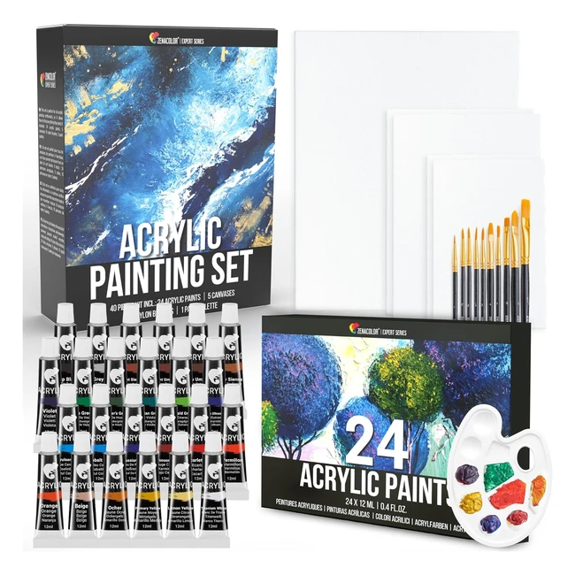 Set Pinturas 40 Piezas Zenacolor 24x12ml - Kit Completo para Artistas