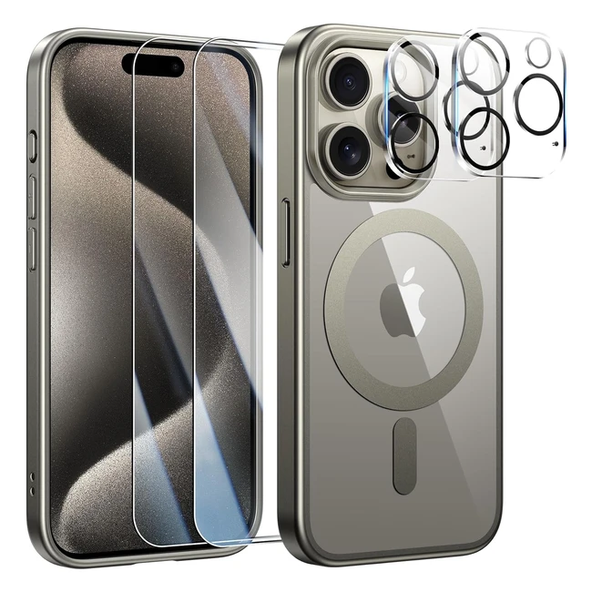 Cover Magnetica iPhone 15 Pro Max con Vetro Temperato e Fotocamera Magsafe - Antiurto Titanio Naturale