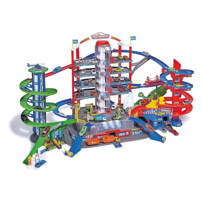 Majorette Super City Garage - Riesige Spielzeuggarage mit 6 Autos, Zug, Feuerwehr und Polizeistation