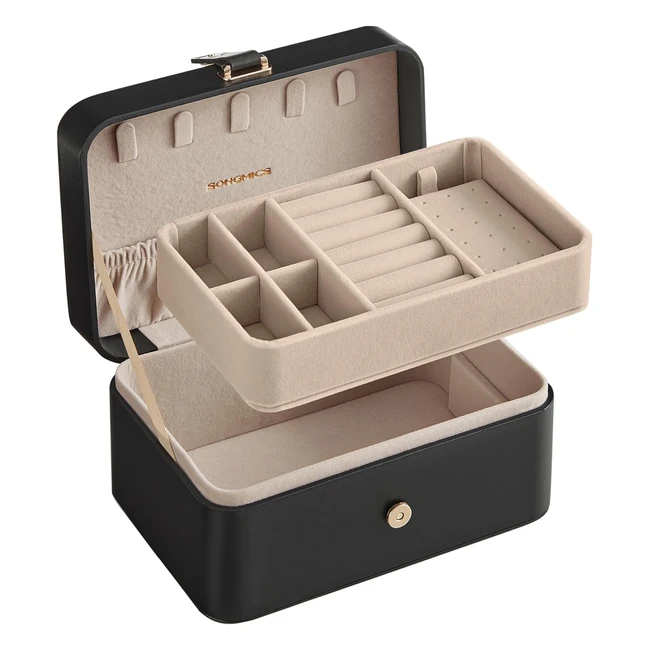 Caja Joyero Viaje Songmics JBC166B01 - 2 Niveles - Negro
