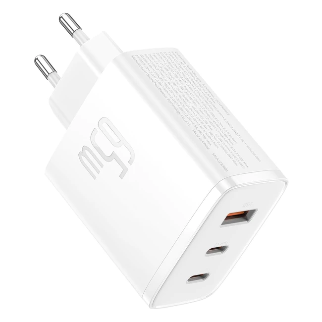 Baseus 65W Cargador USB C GAN Cargador Rápido Multipuerto - Samsung Galaxy S23/S22/S21/S20 iPhone 15 Pro Max - iPad Pro/Air MacBook Air Steam Deck