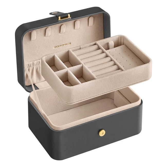 Scatola Portagioie da Viaggio Songmics JBC166G01 - Piccola, 2 Livelli, Grigio Ardesia
