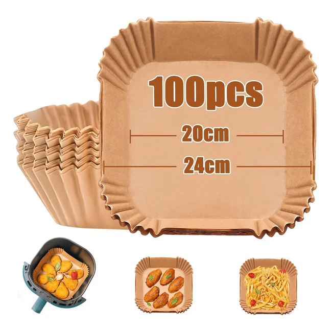 Papel Freidora Aire Cuadrado 20cm 100 Piezas - Seguro y Saludable - Resistente al Calor - Compatible con Cosori y Cecotec - Envío Rápido