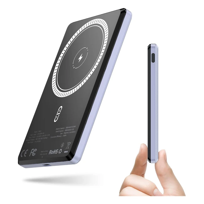 Power Bank Magnetico 5000mAh UltraSlim 8mm - Ricarica PD 20W USB-C - Compatibile con iPhone