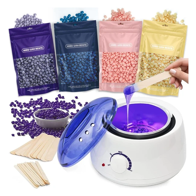 Professional Waxing Kit with Wax Warmer - 4 Flavors Hard Wax Beads & 30 Pcs Applicator Sticks
