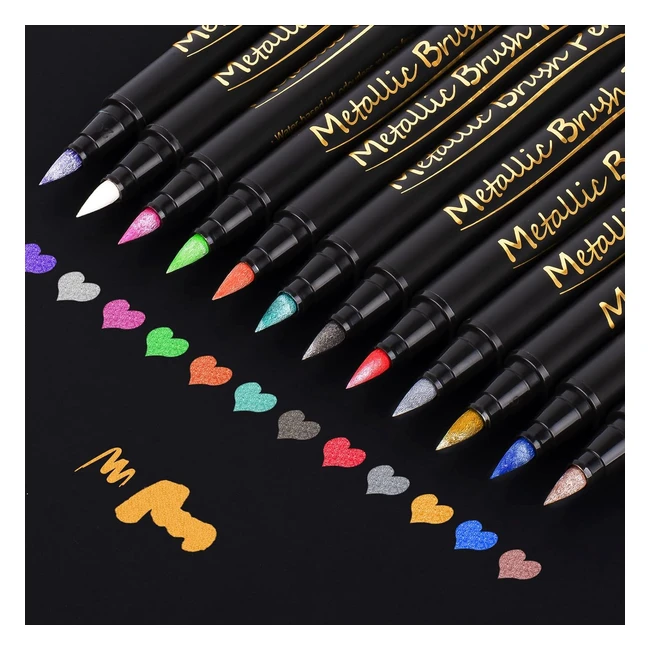 Set 12 Pennarelli Metallici Brush - Pennarello Indelebile - Accessori Decorativi Festosi