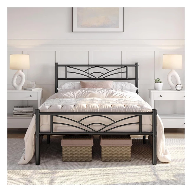 Letto Singolo in Ferro Yaheetech 90x200 cm Nero con Testiera a Forma di Nuvole