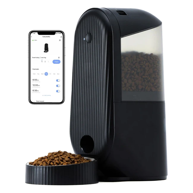 Comedero automático para gatos Fukumaru WiFi 4L - Programa personalizado de alimentación - Negro