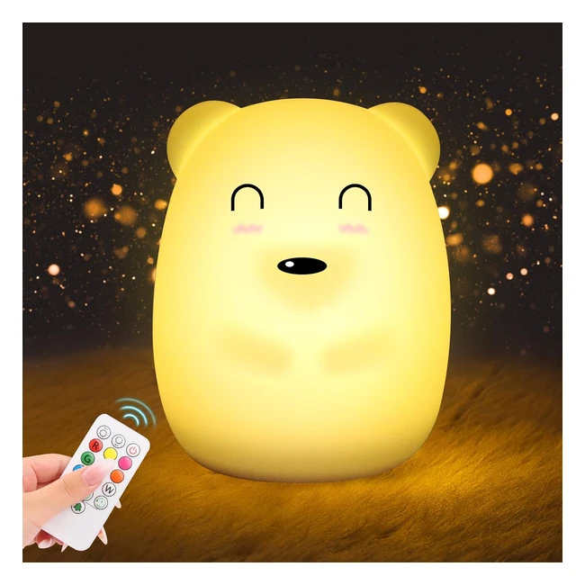 Veilleuse BB Ours 9 Couleurs - Veilleuse Enfant Silicone - 3 Modes LED Rechargeable - Fonction Minuterie Télécommande