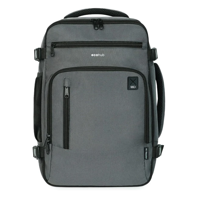 EcoHub Rucksack 40x20x25 cm für Ryanair Flug Handgepäck Laptop Daypacks PET recycelt wasserdicht 20L Frauen klein grau