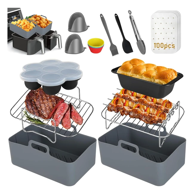 12 Pcs Air Fryer Accessories for Ninja Dual AF300UK AF400UK AF451UK Tower T17088 - Upgraded Silicone Liner Reusable