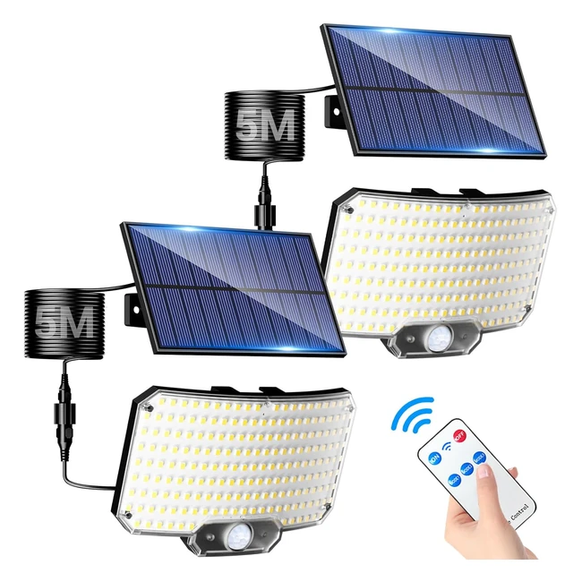 Pack 2 Focos LED Solares 234LED con Control Remoto - IP65 - Sensor de Movimiento - Interior/Exterior