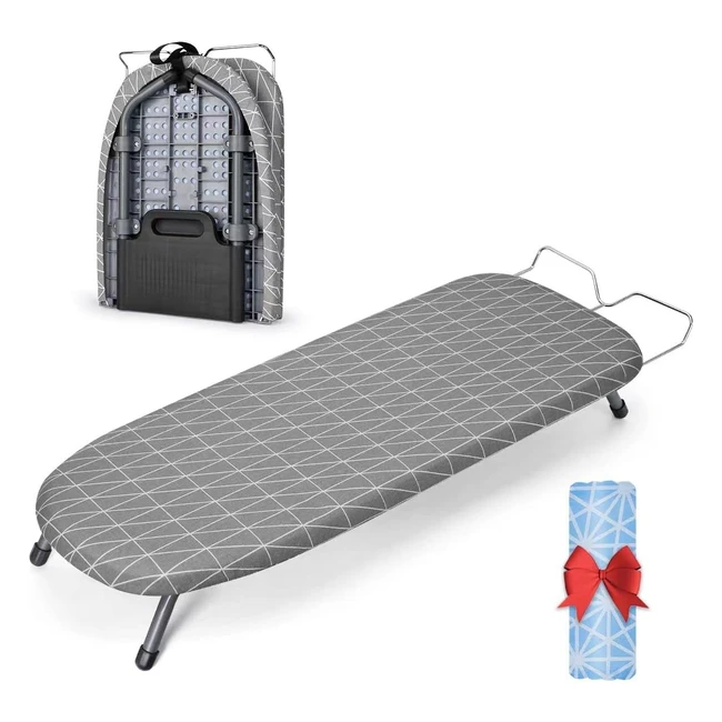 Planche à repasser pliable Johgee avec reposefer - 2 housses - 82 x 32 cm - Pieds pliants antidérapants - Gain de place - Gris/bleu