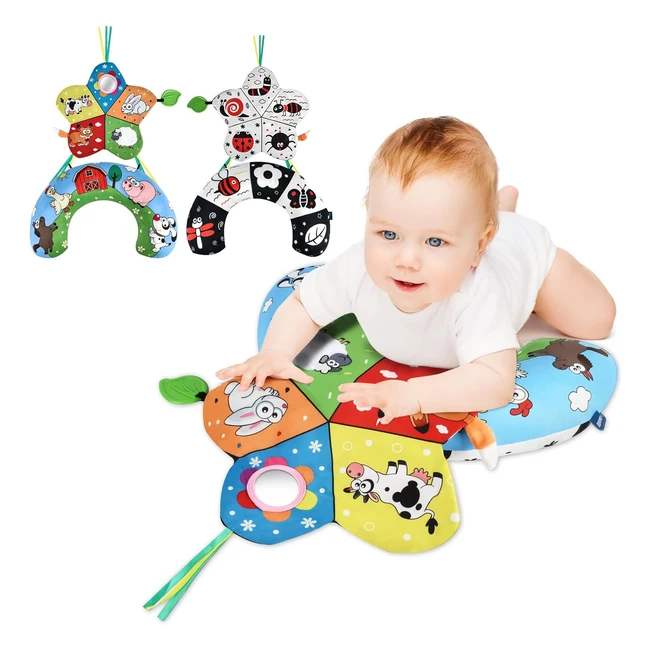 Vicloon Tummy Time Pillow Baby - High Contrast Black and White - Soft Plush Toys - Mirror - Teether - Farm