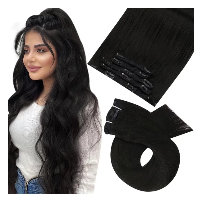 Extension Cheveux Naturel Clip Noir 10 pouces Moresoo 1B Double Trame Lisse