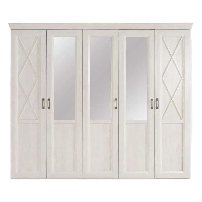 Forte Kashmir Kleiderschrank mit 2 Türen und 3 Spiegeltüren Pinie Weiß B x H x T 2552 x 2205 x 626 cm