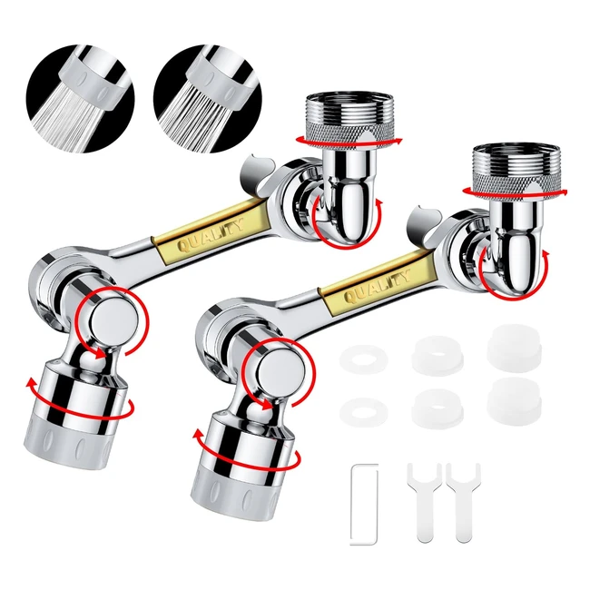 1440 Robinet Extension 2 Modes Sortie Eau Rotation Fixe Multi Fonction Cuisine Salle Bain 2 Pcs