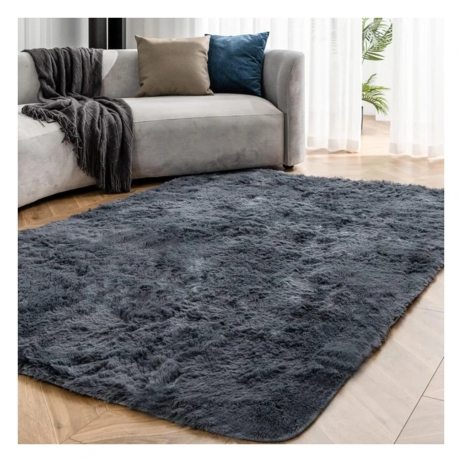 Omerai Grey Rug Large Anti Slip Fluffy Velvet Shaggy Area Rugs 120x180cm