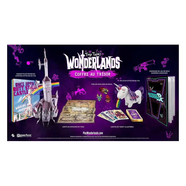 Coffre au trsor Tiny Tina's Wonderlands Ed. Collector - 2K Games - Rf. 1234 - Carte du monde en tissu, cartes de tarot illustrées, peluche d'étalon du cul