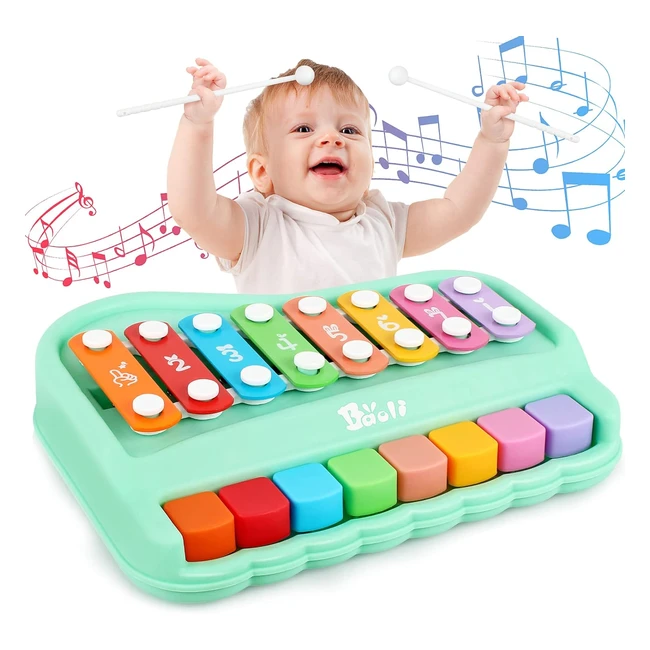 Xilofono per bambini Baoli - Giocattolo educativo 2 in 1 con 8 note e 2 tamburi in legno