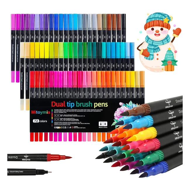 Mitoymia 72 Dual Tip Colouring Pens - Artists Brush Pens - Beginners Calligraphy - Ref 12345