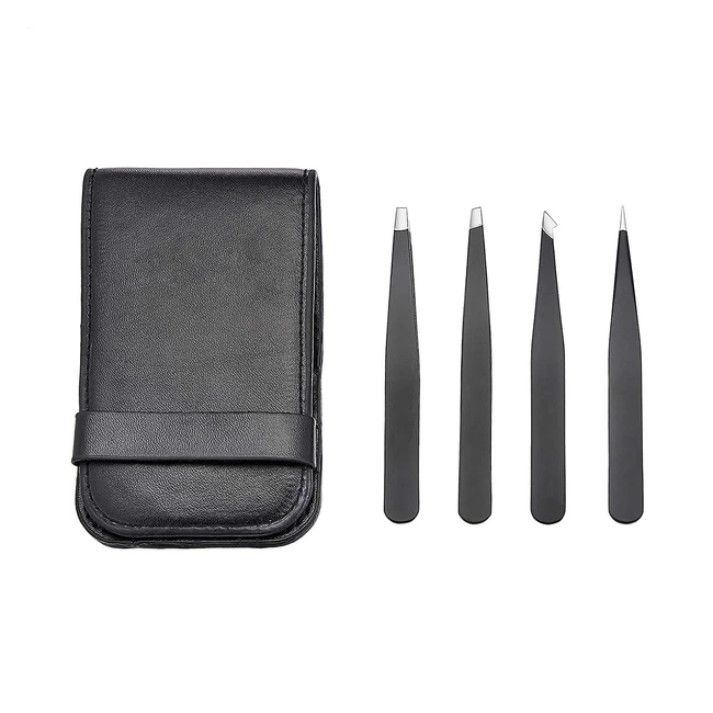 Amazon Basics Augenbrauenpinzetten aus Edelstahl 4 Stück Schwarz - Präzise Haarentfernung