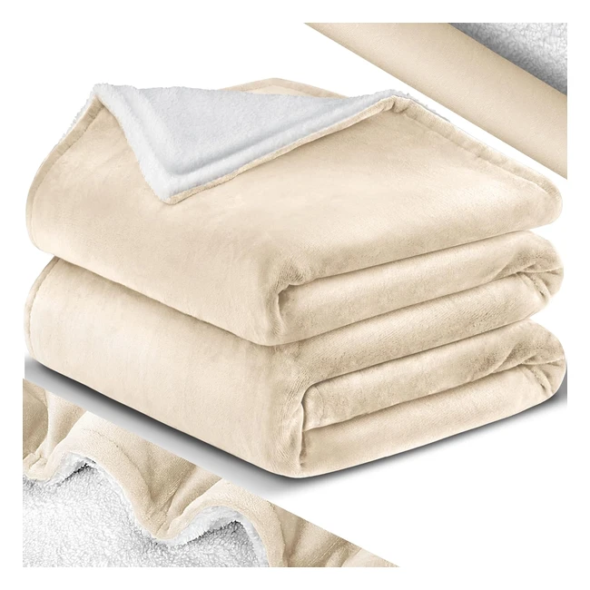Kesser Kuscheldecke Sherpa Vlies Extra Weich Warm Flanell Fleecedecke 150x200cm XL Beige