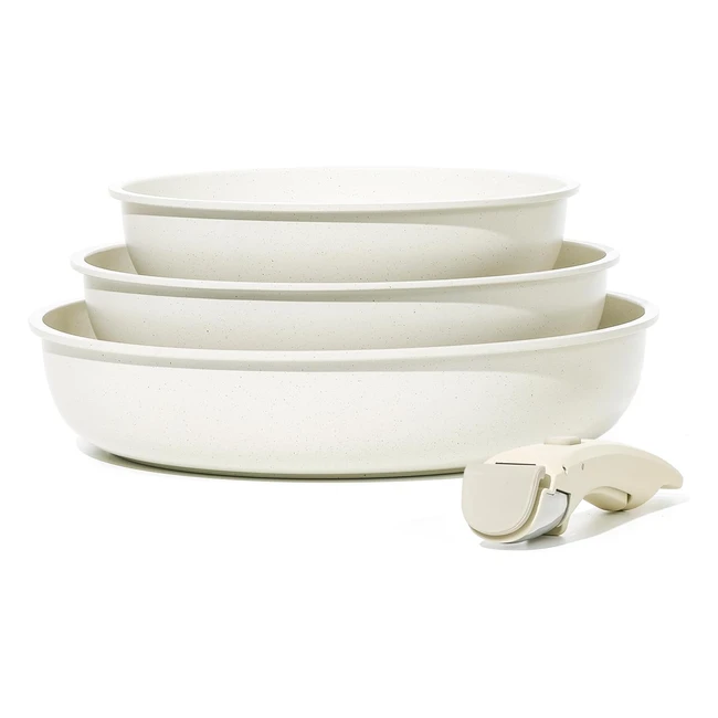 Carote Pfannenset 4-teilig 22/26/30 cm mit abnehmbarem Griff antihaftbeschichtet stapelbar platzsparend leicht zu reinigen backofenfest Induktionspfanne für alle Herdarten