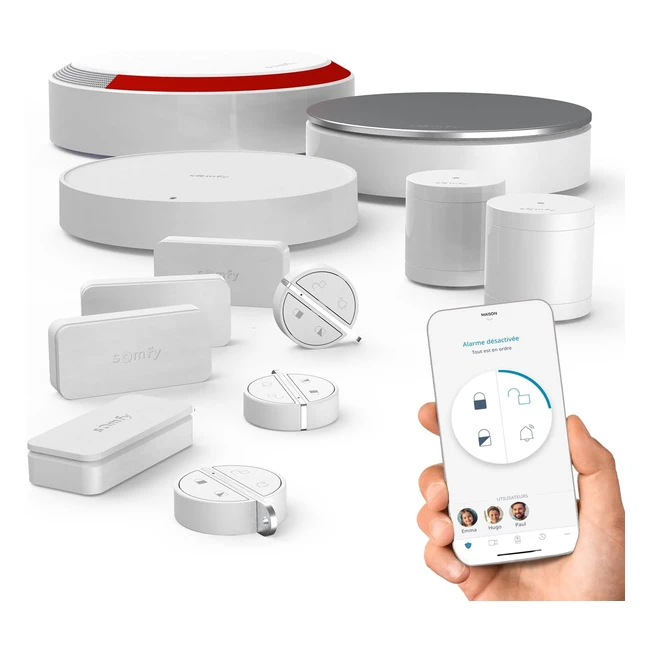 Somfy 1875282 Home Alarm Essential Plus Integral - Système Alarme Maison Sans Fil Connect Wifi - Sirène Ext 4 Intellitag 2 Détecteurs 3 Badges