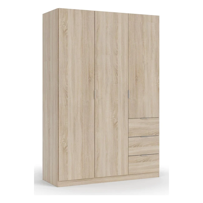 Armario Ropero 3 Puertas 3 Cajones Roble Canadian 135cm Ancho 200cm Alto 52cm Fondo