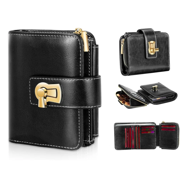 Domiphie Damen Geldbörse mit RFID-Antidiebstahlschutz Premium Geldbörse im kompakten Kurzformat Damen kleine Geldbörse Schwarz01Lock Modern