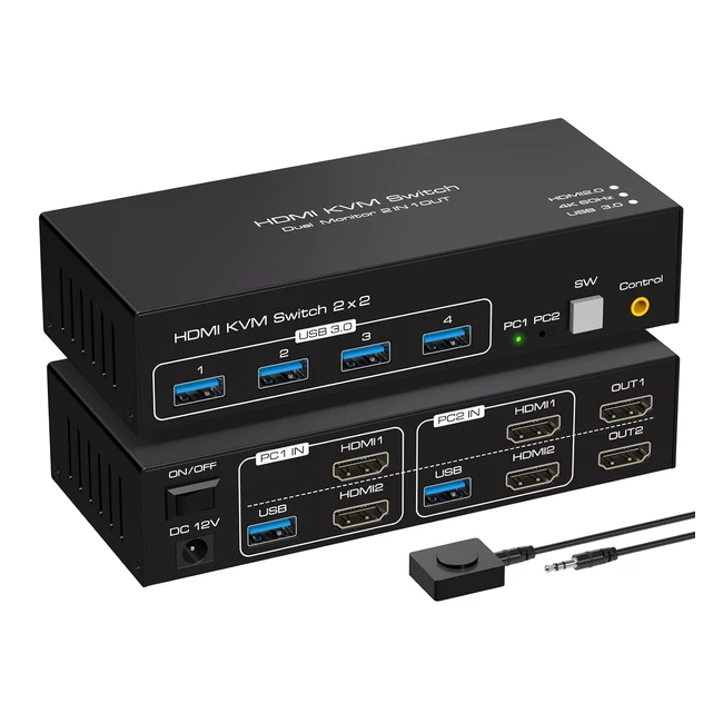 Switch KVM HDMI de 2 puertos 4K60Hz para 2 ordenadores y 2 monitores - VPFET