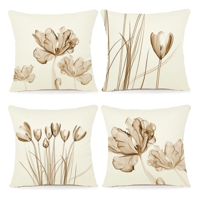 Fodera Cuscino Decorativa Lino 40x40 Set 4 Floreale Pittura Acquerello