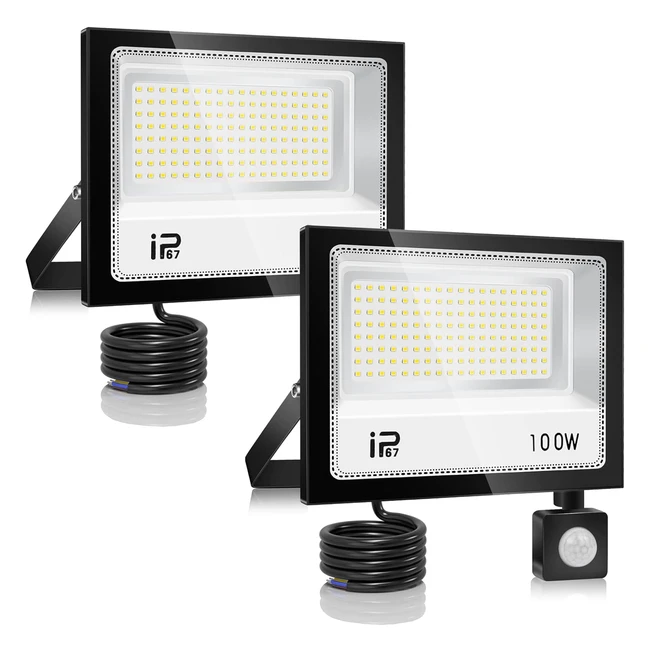 100w projecteur led detecteur de mouvement 2 pice10000lm spot led extrieur7000k blanc froidip67 etanche super lumineux