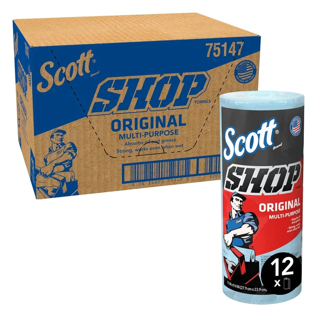 Scott Shop Towels Original 75147 Heavy Duty Blue Towels - 12 Packs x 55 Disposable Paper Towels