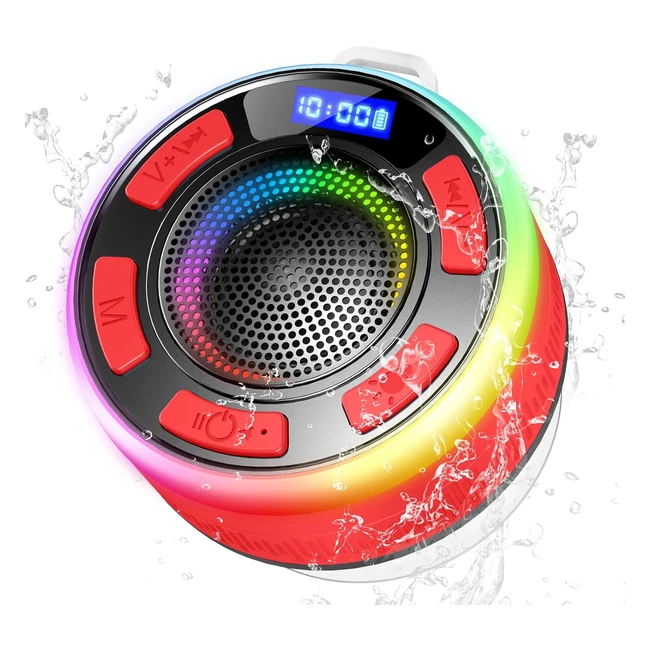 Cassa Bluetooth Doccia IP7 Impermeabile Ventosa 360 Stereo LED 8h Chiamata Mani Libere Rosso
