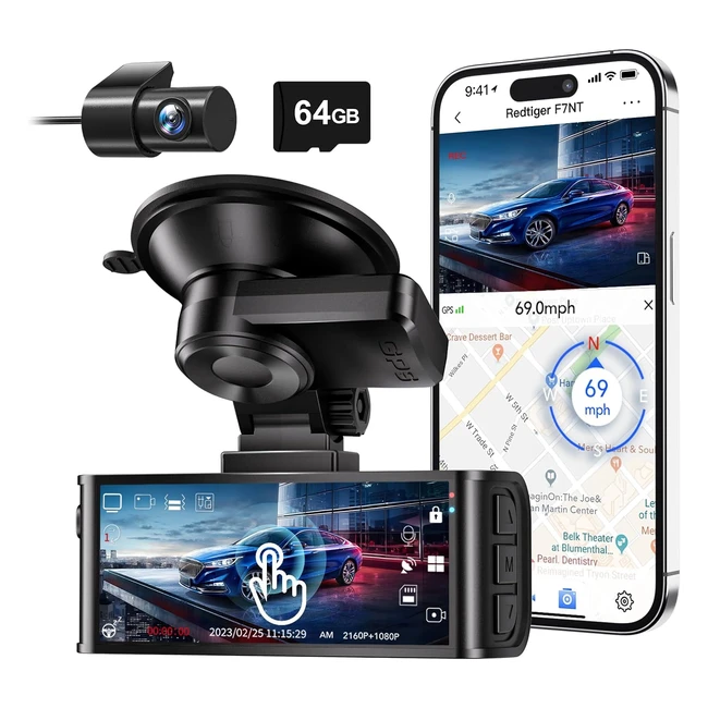RedTiger 4K Dash Cam Auto Touch Screen 318 Pollici 64GB Gratis GPS WiFi Visione Notturna UHD 2160P