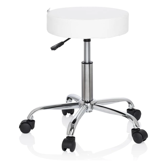 HJH Office 729414 Brohocker Operator II Kunstleder Wei Hhenverstellbar mit Rollen - Ergonomisch - Komfortabel - Stylisch