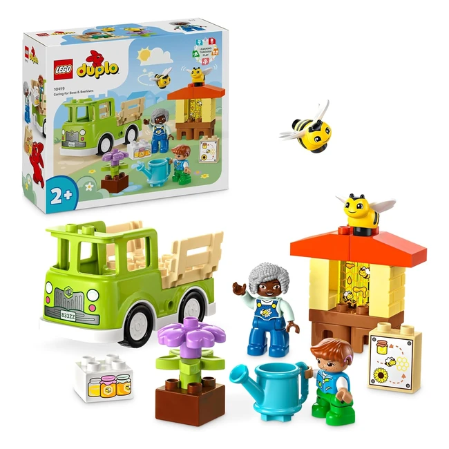 LEGO Mi Ciudad Duplo Cuidado de Abejas y Colmenas - Juguete Educativo para Niños y Niñas - 2 Figuras de Abejas y Camión - Regalo de Pascua - 10419