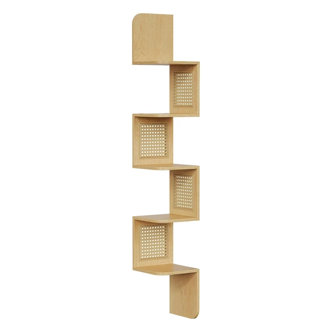 VASAGLE Corner Shelf 5-Tier Wall Mounted Zigzag PVC Rattan Boho Style Oak Beige LLS582Y57